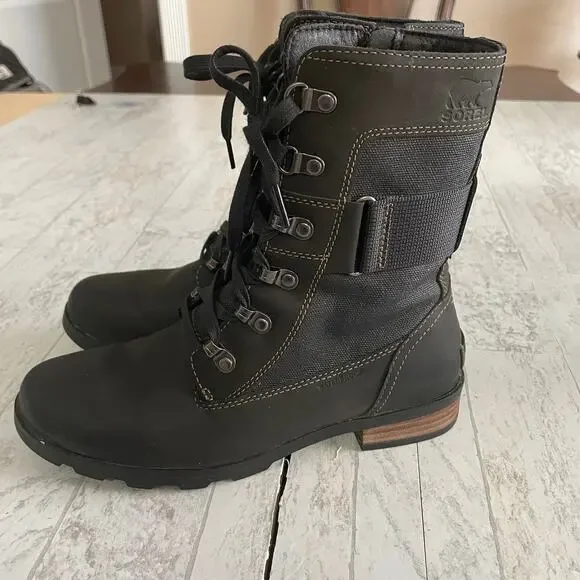 Sorel Emelie Conquest Explorer Lace Up Boots 7.5 Black Moto - Picture 3 of 8